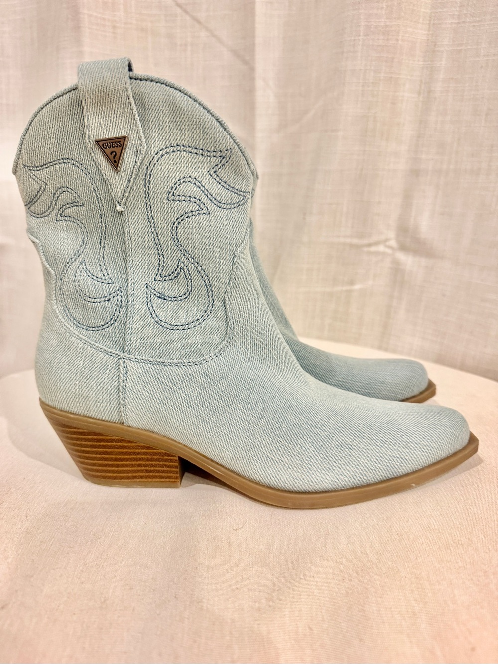Guess Light Blue Denim Western Ankle Boots